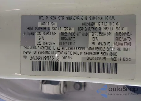 2021 Mazda Cx-30 Select из США, поврежденный, VIN 3MVDMABL6MM232123